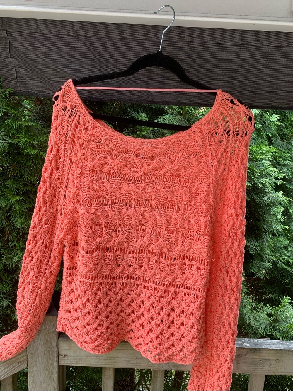 Free People Coral Open-Weave Scoop-Neck Sweater